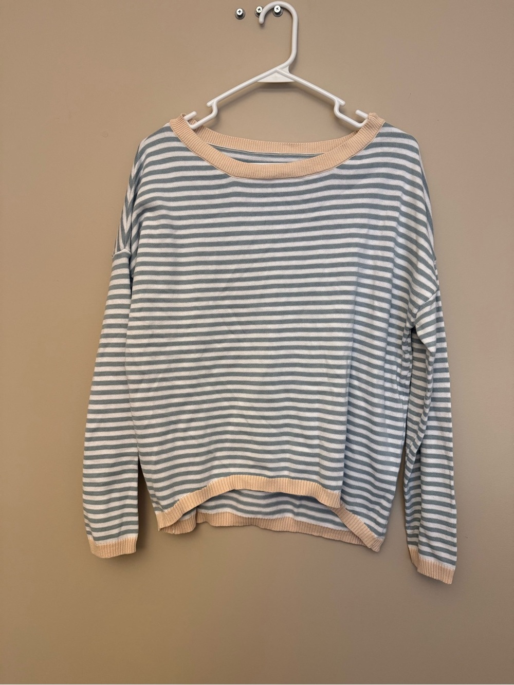 Striped Boatneck Sweater in Light Gray and Cream
